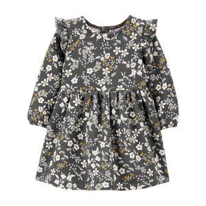 NWT Carter's Baby Gray Gold Floral Ruffle A-Line Dress & Diaper Cover